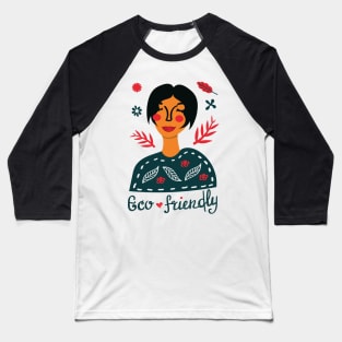 Eco friendly girl with botanical drawings Baseball T-Shirt